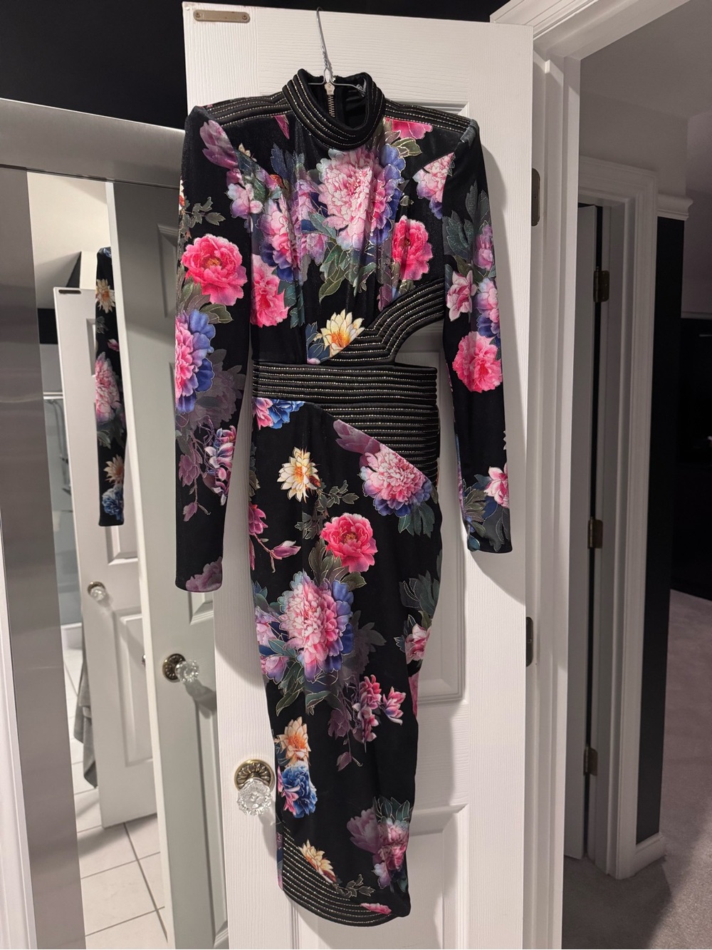 ZHIVAGO Floral Cutout Midi Dress US 2 Black Pink